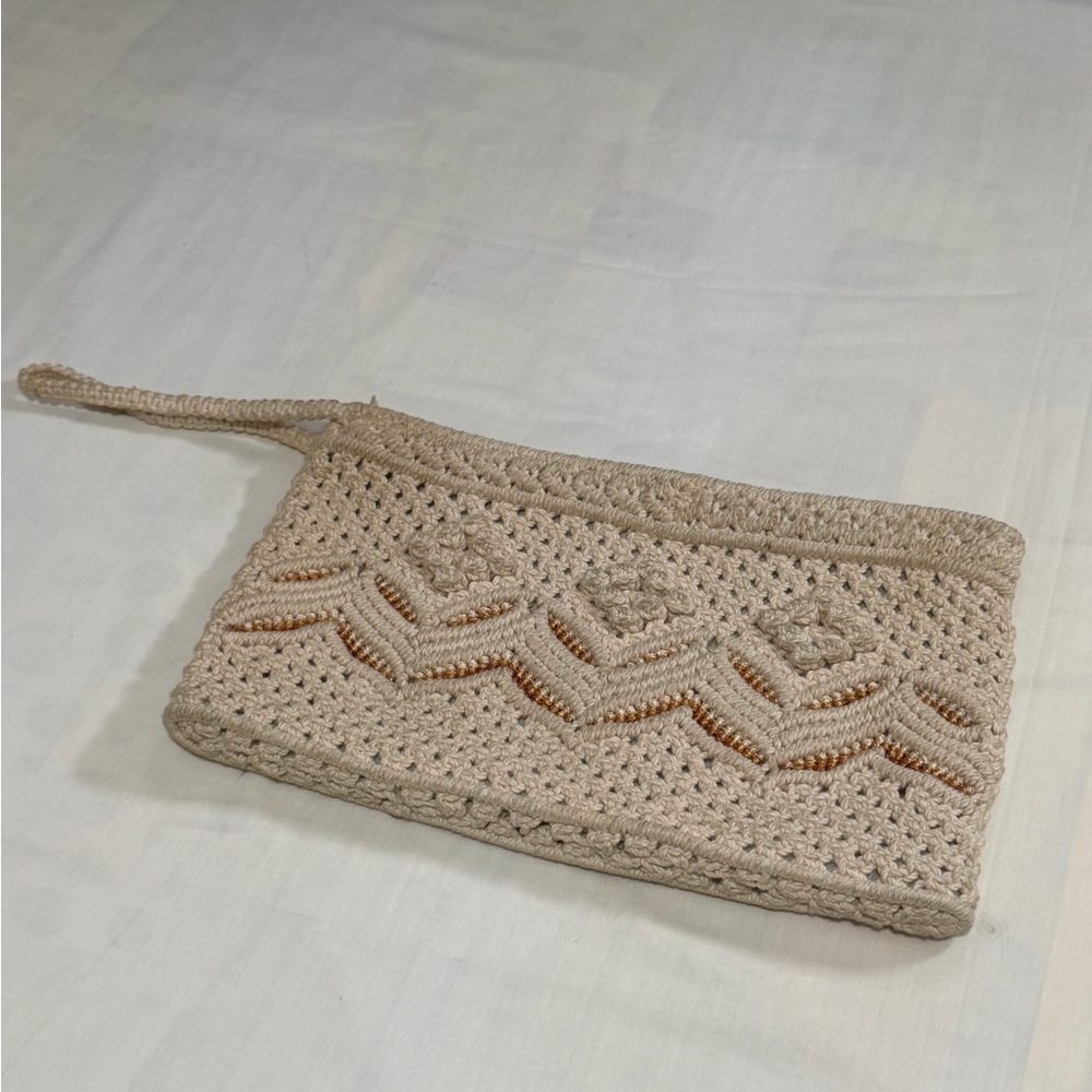 Handmade Crochet Wristlet Clutch in Beige